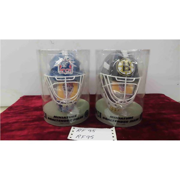 (2) 7" Goalie Masks ; New York Rangers, Boston Bruins - in Original Packages