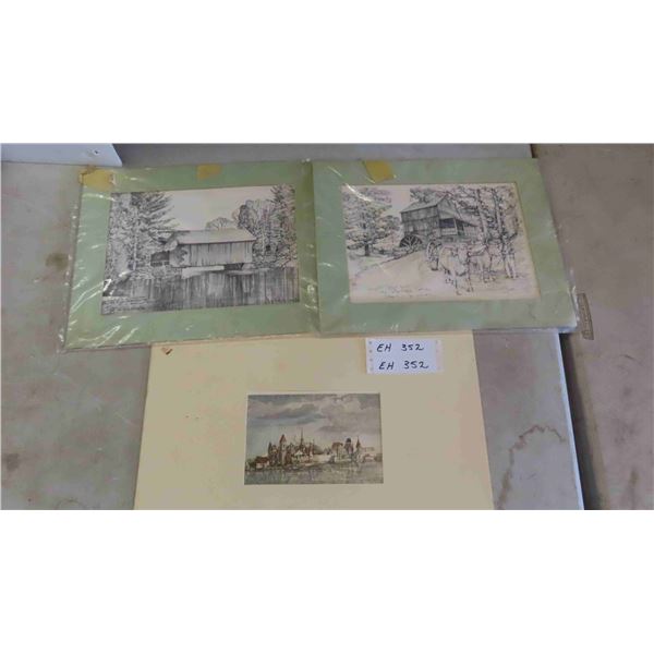 2 Pencil Sketches 12" x 15"  & Picture View of Salzburg