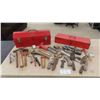 Image 1 : 2 Tool Boxes with Tools ; Pop Rivet Gun, Tin Snips, Drivers, Chisels, Trowels, Stud 