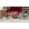Image 1 : Vintage 4 pc Metal Canister Set, 2 Coffee Carafe, Coffee Warmer, Percolator - 