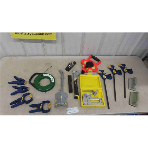 Fish Tape, Clamps, staplers, Planer, 100' Tape Measure, plus more