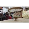 Image 3 : Hanging Coal Oil Lamp with Brass Trim, Milk Glass with Flowers, Hanging Prisms