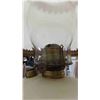 Image 4 : Hanging Coal Oil Lamp with Brass Trim, Milk Glass with Flowers, Hanging Prisms