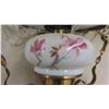 Image 9 : Hanging Coal Oil Lamp with Brass Trim, Milk Glass with Flowers, Hanging Prisms