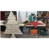 Image 1 : Christmas Décor ; Wooden Made Tree 55" Tall, Cone Shaped Tree 31" Tall, Light Up 