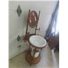 Image 2 : Oak Wash Basin Stand with Candle Holders 22" x 52" 