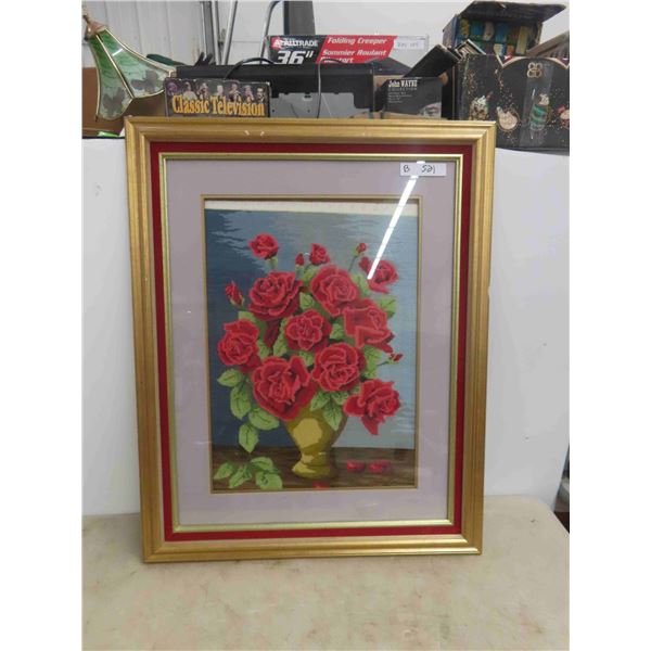 Framed Needle Point Roses 27.5" x 34.5" 