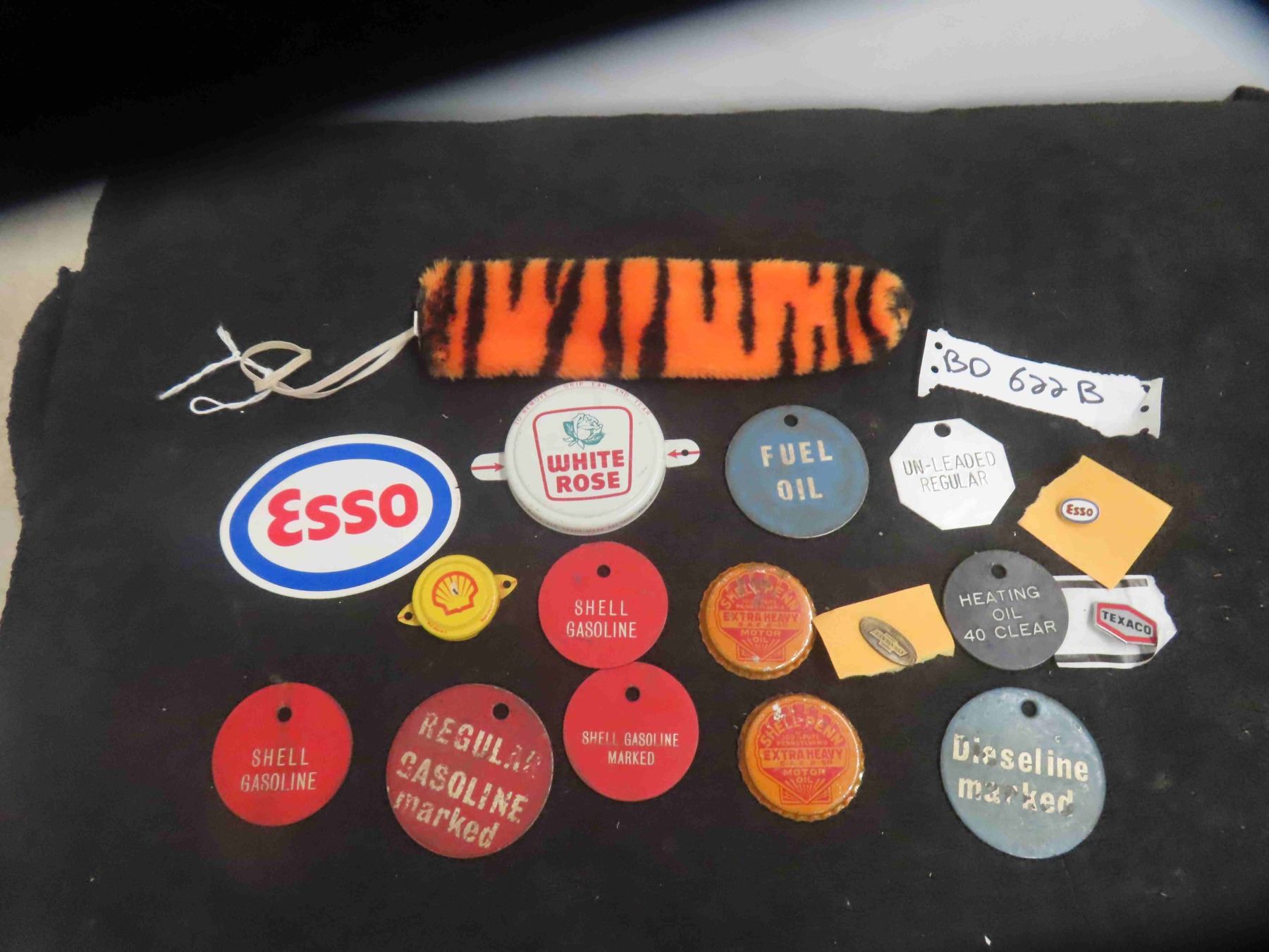 Service Station Lot ; Metal + Fiber Pump Tags, Shell, Shell- Penn Motor ...