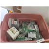 Image 2 : 3 Boxes of Electrical Items ; Staples, Electrical Boxes, Connectors, Light Fixtures