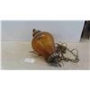 Image 1 : Hanging Lamp Amber Glass with Brass Trim 23" 
