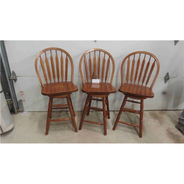 3 Wooden Swivel Bar Stools - seat height 24  