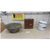 Image 1 : Enamel Pot, Wooden Cabinet5.25" x 12" x 14" t , Large WOK with Lid