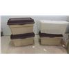 Image 1 : 4 Totes with Lids 15" x 26" + 2 Rubbermaid Garbage Plastic Bins