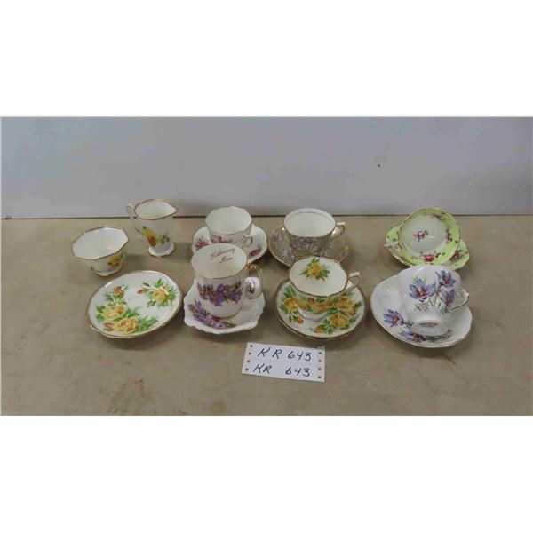 6 Tea Cups + Saucers, Cream, Sugar, Saucer ; Royal Albert, Prairie Crocus, Colclough