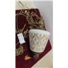 Image 1 : Vintage Hanging Lamp, Milk Glass with Gold Colored Accents 18.5" t