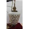 Image 2 : Vintage Hanging Lamp, Milk Glass with Gold Colored Accents 18.5" t