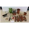 Image 1 : 5 Signed Tree Carvings , Mug, Copper Ware, Pitcher, Coffee Carafe, plus more