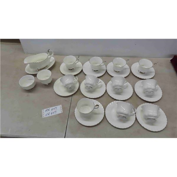 Royal Albert Chantilly 12 Tea Cups, 11 Bread + Butter Plates, Gravy Boat, Saucer, 