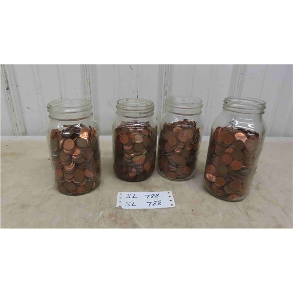 4 Sealer Jars of Pennies