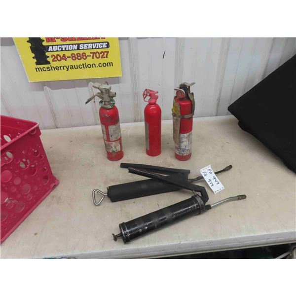2 Grease Guns & 3 Fire Extinguishers