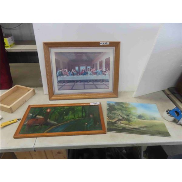 Last Supper Framed Glass Picture 26 1/2'' x 20 1/2'' , Unsigned Oil Painting, Oil 