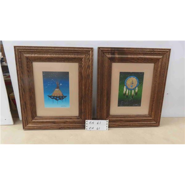 2 Wood Framed Prints 12.5" x 14.5" 