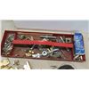 Image 2 : Tool Box with Oil Wrench, 1/2" Ratchet, Bungee Cords, Creeper, plus more
