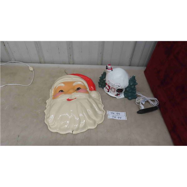 Ceramic Christmas Igloo 8"t  & Vintage Santa Face 12" x 16" 