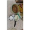 Image 2 : 2 Mandarine Crates 9'' x 11 1/2'' x 6'' , Enamel Pots, Vintage Milk Bottle, Plus