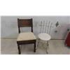 Image 1 : Antique Wood Chair with Engraved Back, Vintage Vanity Chair 