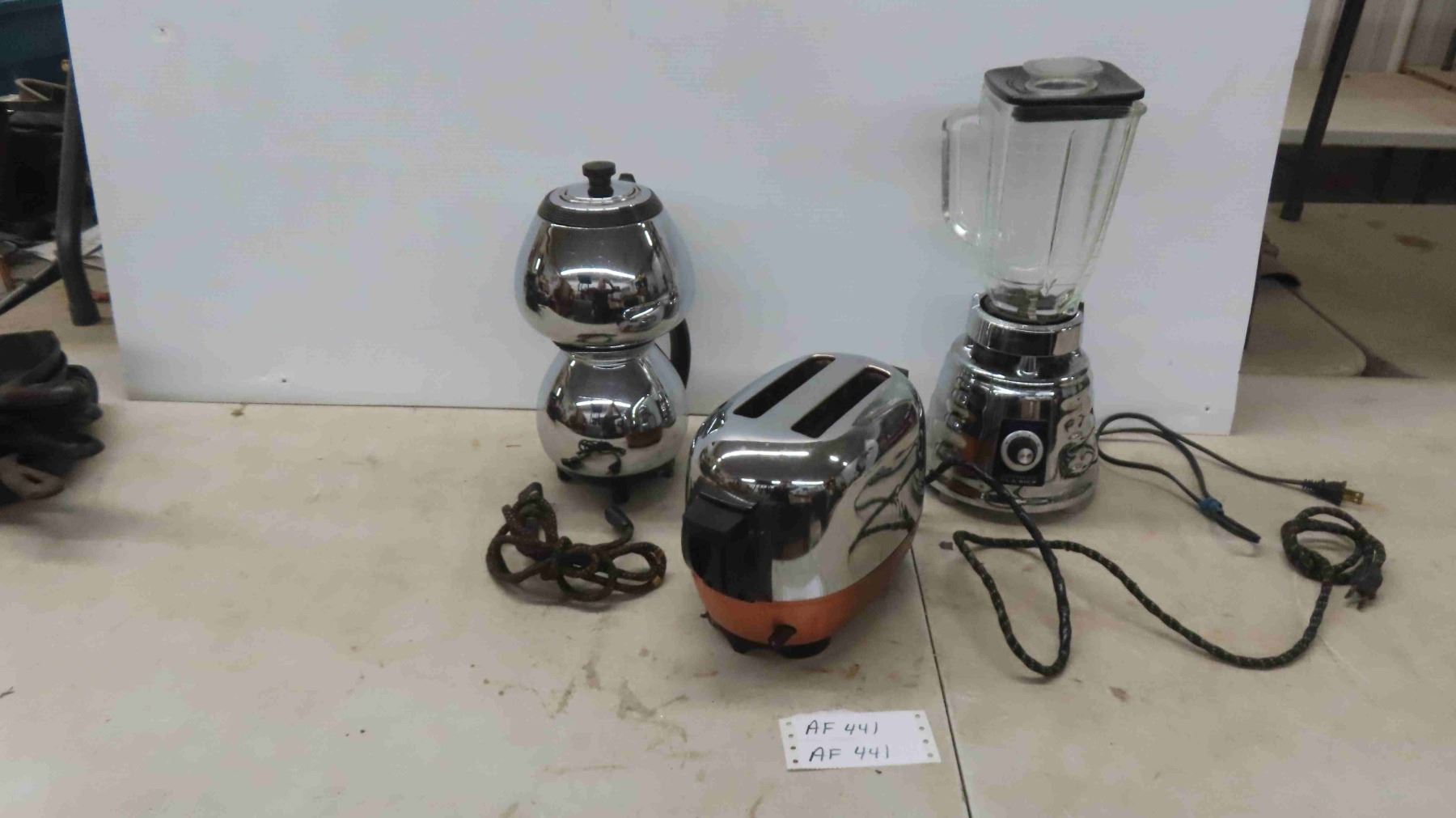 Small Chrome Appliances: Osterizer Blender, Magic Maid Toaster,