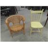 Image 1 : Wicker Chair, Painted Wood Kitchen Chair 