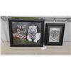 Image 1 : Framed Tiger Pictures 14'' x 17'' Signed + 24'' x 20'' Colored Picture 