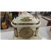 Image 8 : Alabaster Mantle Clock with Key 12 1/2'' x 6'' x 13''