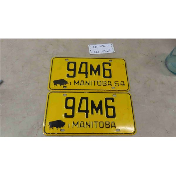 (2) 1964 Manitoba License Plates