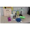 Image 1 : Table Lamp 17'' Tall, Wood Slogan Signs (Largest is 16'' x 16''), Microfibre