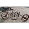 Image 10 : 3 Sets of Steel Wagon Wheels  with Axles (2) 27 1/2'' (1) 31 1/2'' 