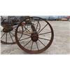 Image 2 : 3 Sets of Steel Wagon Wheels  with Axles (2) 27 1/2'' (1) 31 1/2'' 