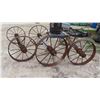 Image 8 : 3 Sets of Steel Wagon Wheels  with Axles (2) 27 1/2'' (1) 31 1/2'' 