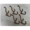 Image 2 : 5 Vintage Brass Coat Hooks, License Plate 3 Hook Coat Rack
