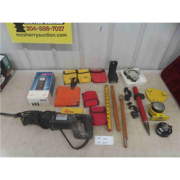 Lazer Meter, Craftsman Power Reciprocating Saw, Various Vintage Folding Yard Sticks, Survey