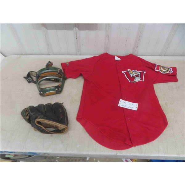 Goldeye Jersey Size Small, Catchers Mask, Left Handed Glove
