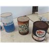 Image 2 : 9 Oil Cans 2/9 with Product: Chevron Starting Fluid, Wolfhead Motor Oil, Mobiloil 1 