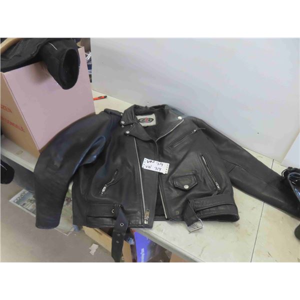 ZR Apparel Leather Biker Jacket Size 48, Cruiser Leather Chaps