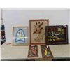Image 1 : 5 Pictures: Velvet Bird, 2 Birds with Real Feathers, Aboriginal Art - Largest is 21''  x 27''