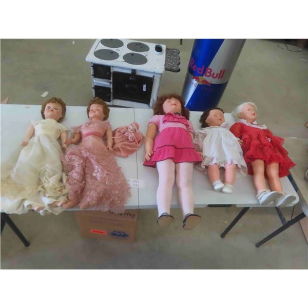 6 Vintage Dolls Tallest is 36'' and Walks