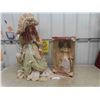 Image 1 : 2 Porcelain Dolls 34'' Tall + 21'' Tall in Original Box 