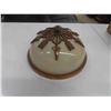 Image 2 : Vintage Unique Ceiling Fixture Glass with Brass Trim Floral & 