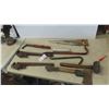Image 1 : 2 Ridgid Pipe Wrenches, Nail Puller, Saw, Wrecking Bar, Caulking Gun 