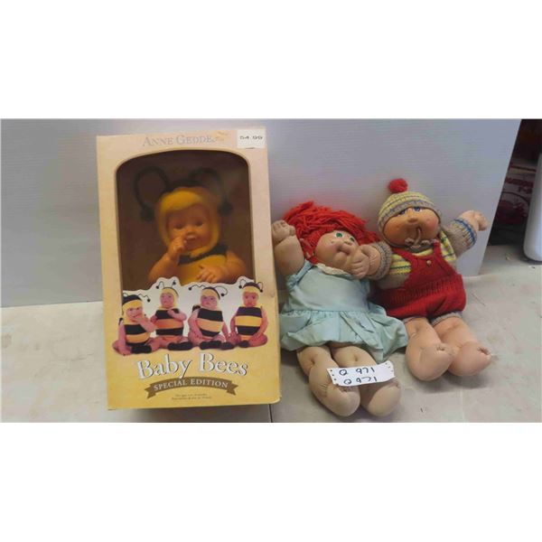 2 Cabbage Patch Dolls , Baby Bee in Box and Anne Geddes 